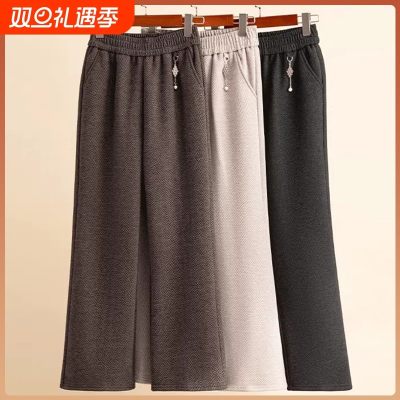 奶奶加绒加厚裤子冬季直筒裤中老年人妈妈老太太棉裤宽松春秋女裤