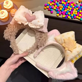 可爱蝴蝶结毛茸茸洗脸发箍女2025新款头箍卡通打卡发卡贝儿雪莉