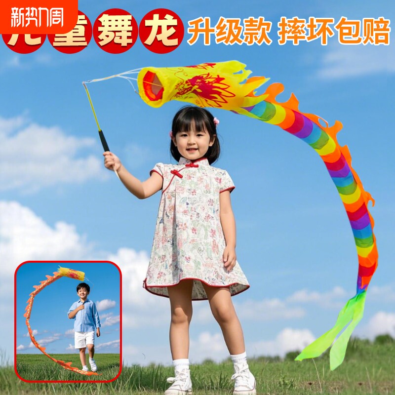 舞龙彩带健身儿童甩甩龙道具广场彩带舞龙耍表演初学杆甩空竹龙