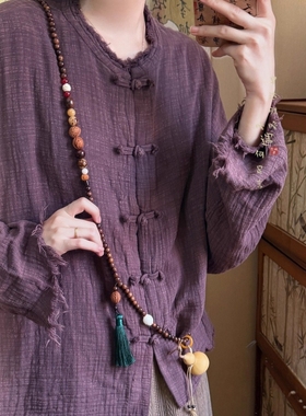 新中式檀木葫芦多宝串珠长款项链古风禅意斜跨连毛衣链挂脖配饰