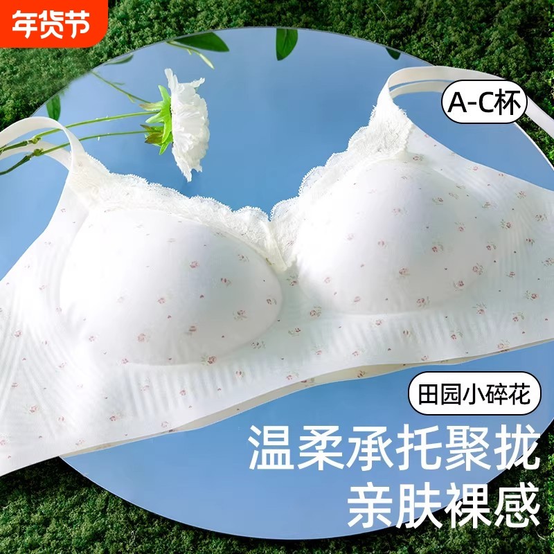 温柔纯欲少女蕾丝边碎花内衣女小胸聚拢无钢圈收副乳防下垂文胸女,女士内衣/男士内衣/家居服,少女文胸,淘宝优惠券,粉丝福利购,淘宝优惠卷