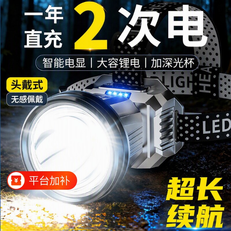 夜钓鱼头戴式强光头灯充电超亮户外超长续航手电筒轻感应专用照明