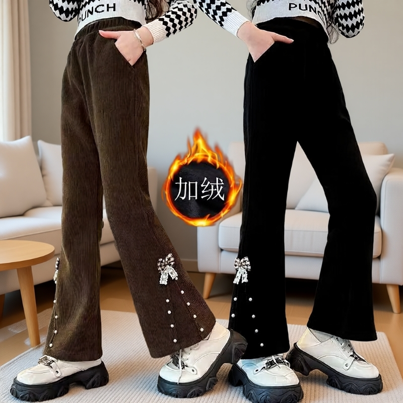 女童秋冬新款加绒喇叭裤洋气