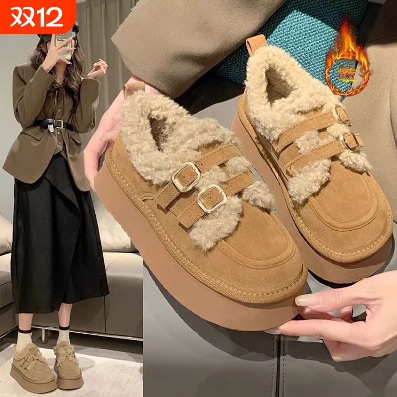 厚底棉鞋女冬外穿2025年新款保暖一脚蹬雪地靴加绒勃肯鞋毛绒平底