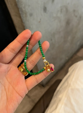 新中式气质绿色圆球串珠手链女小众新中式气质手串简约手饰品