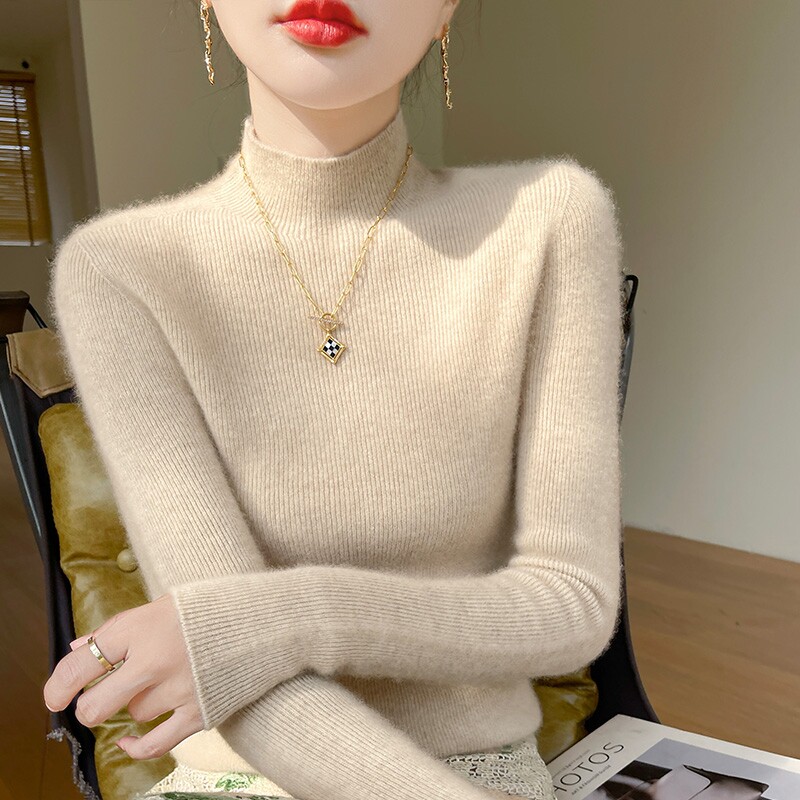 针织半高领打底衫女毛衣加厚秋冬新内搭修身仿羊毛衫白色黑色灰色