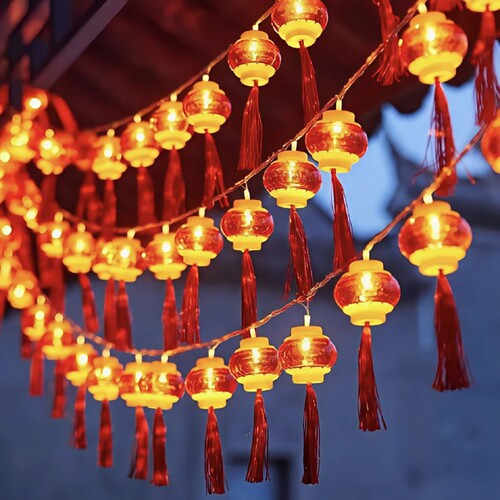 中秋小红灯笼挂饰LED彩灯串灯过年装饰布置春节2026新款户外院子