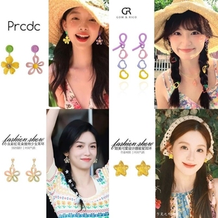 爆款 撞色小众设计多巴胺花朵耳环甜美清新轻奢度假风耳钉2025新款