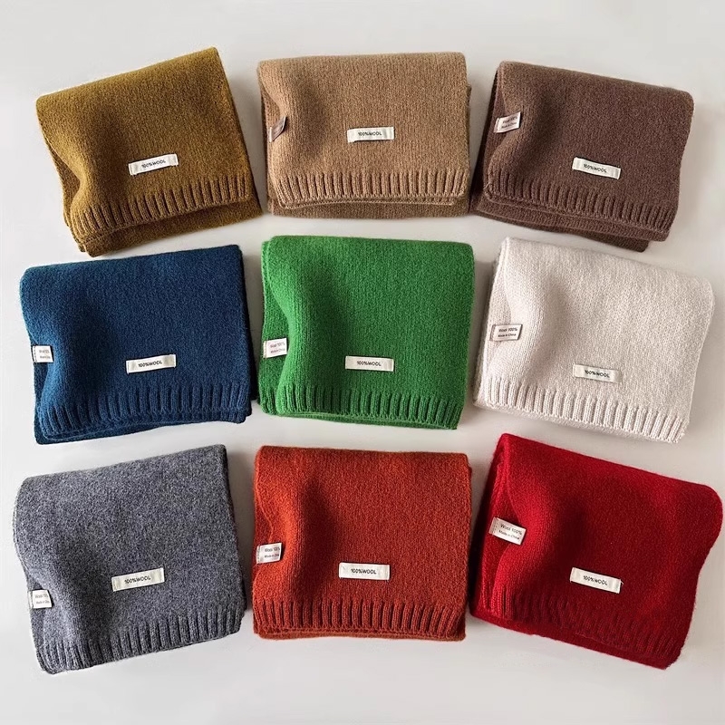 精选澳洲100%纯羊毛围巾新款纯色百搭男女冬季保暖针织围脖情侣款