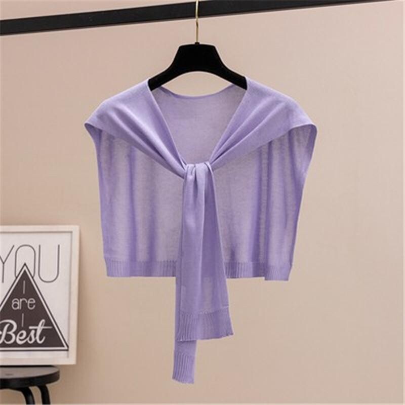 百搭防晒领子搭肩小披肩外搭冰丝针织夏季打结围巾女春秋护颈薄款