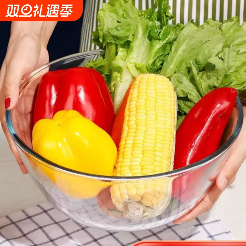 和面盆子家用厨房大号打蛋盆烘焙拌菜洗菜玻璃碗耐高温微波炉专用