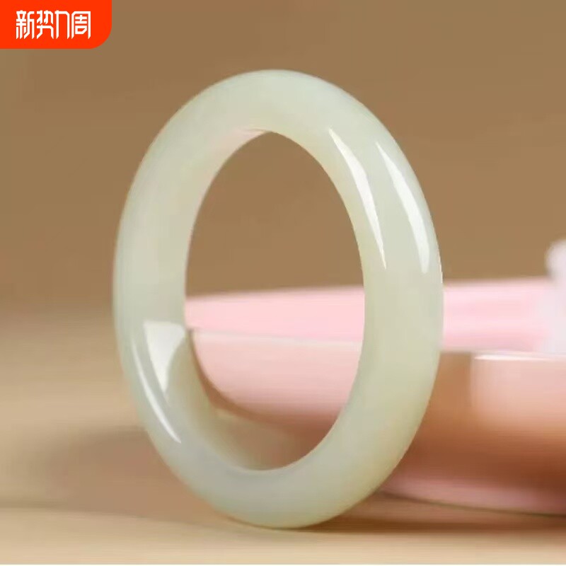 爆款仿新疆和田玉手镯女款晴水青白玉正圈正条细条圆条证书