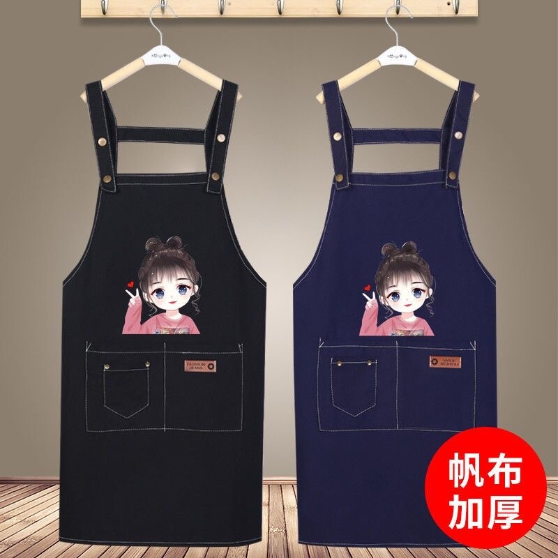 新款防油围裙女厨房家用做饭美甲围腰时尚logo工作服帆布印字耐磨