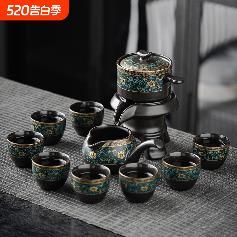 新款懒人半自动功夫茶具套装家用旋转石磨泡茶壶喝茶杯冲茶器轻奢
