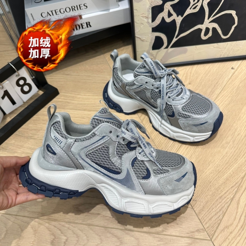 361度厚底老爹鞋女2025年秋冬加绒百搭松糕底增高轻便休闲运动鞋