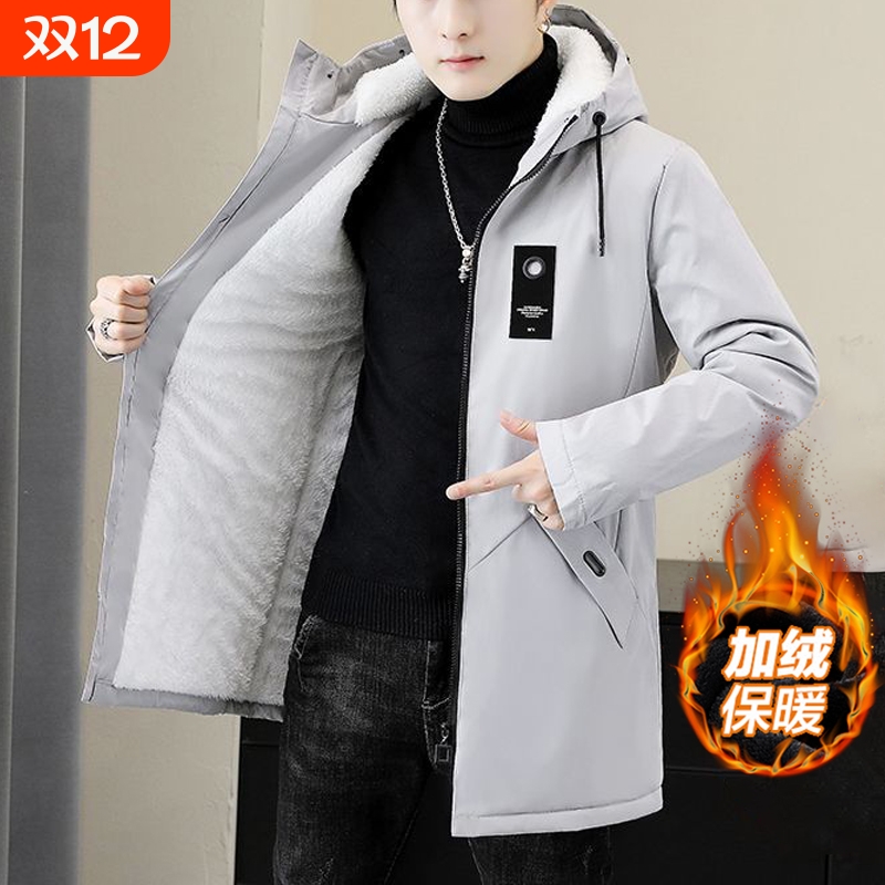 秋冬外套男士加绒加厚中长款连帽夹克披风2024防风保暖冲锋衣男款