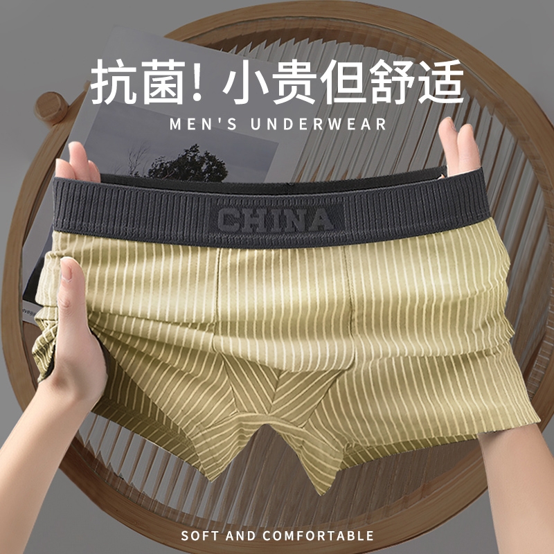 男士内裤抗菌四角短裤条纹新款