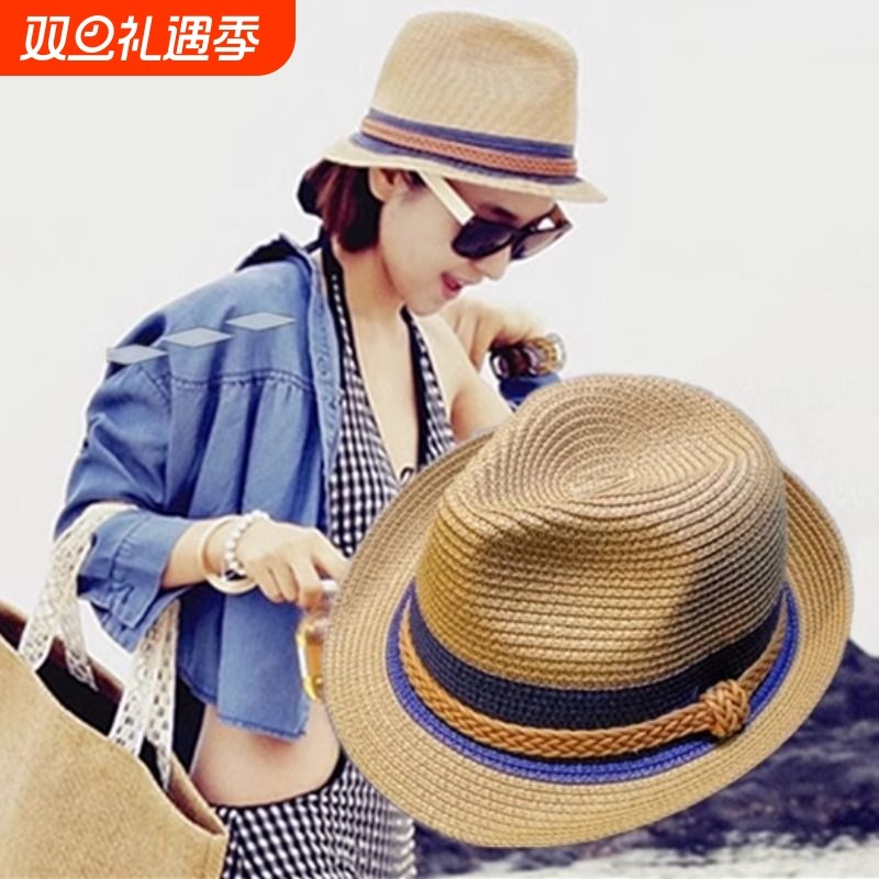 沙滩帽子女夏季韩版学生时尚休闲百搭海边遮阳防晒太阳帽亲子草帽