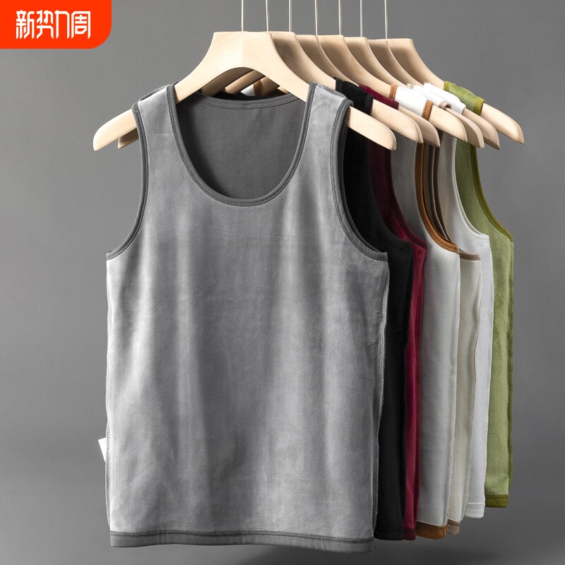 加绒加厚保暖背心男修身秋冬坎肩无袖T恤马夹内穿紧身打底马甲I