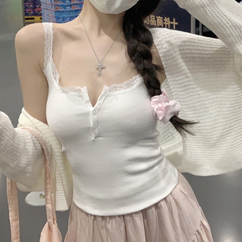 蕾丝吊带背心女带胸垫2026夏季新款纯欲辣妹修身内搭打底无袖上衣