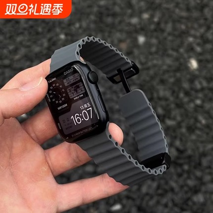 适用iwatch10/11表带S9苹果S8手表S7海洋硅胶Applewatch9金属磁吸SE夏天S6高级7ultra2/3运动iphone男小众女