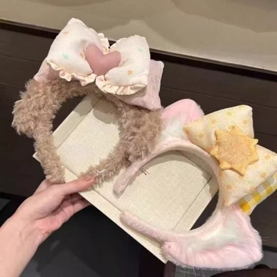 可爱蝴蝶结毛茸茸洗脸发箍女2025新款头箍卡通打卡发卡贝儿雪莉