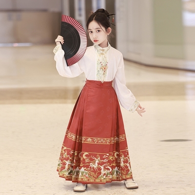 红色女童马面裙套装2025新款新中式儿童汉服国风小个子改良唐装秋