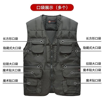 中老年羽绒棉马甲男士多口袋冬季保暖背心爸爸2025年新款军绿防寒
