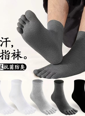男士五指袜子男夏季薄款棉袜防臭脚抗菌吸汗黑色分趾商务袜子中筒