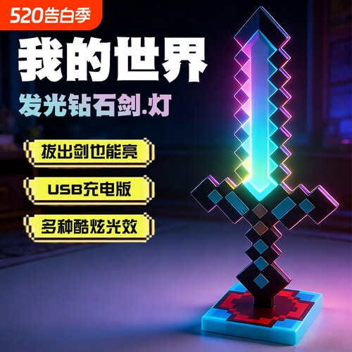 我的世界MC钻石剑儿童男女孩发光宝剑创意灯周边模型玩具礼物像素