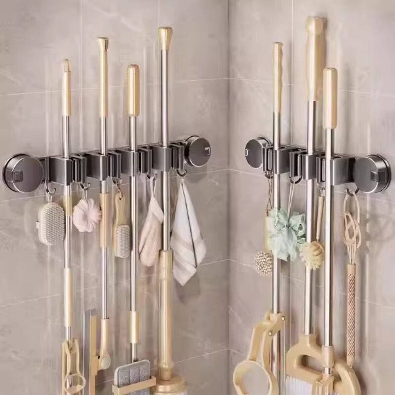 拖把壁挂夹吸盘免打孔强力卫生间浴室扫把置物架挂钩挂架神器滑轨