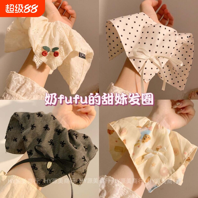 法式文艺~复古甜美方巾大肠发圈女高级感超大号马尾头绳发饰头饰图片