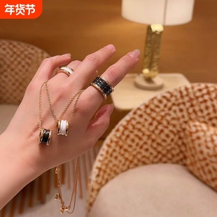 黑陶瓷小蛮腰弹簧项链男女款925银小红人慈善款情侣锁骨链不掉色