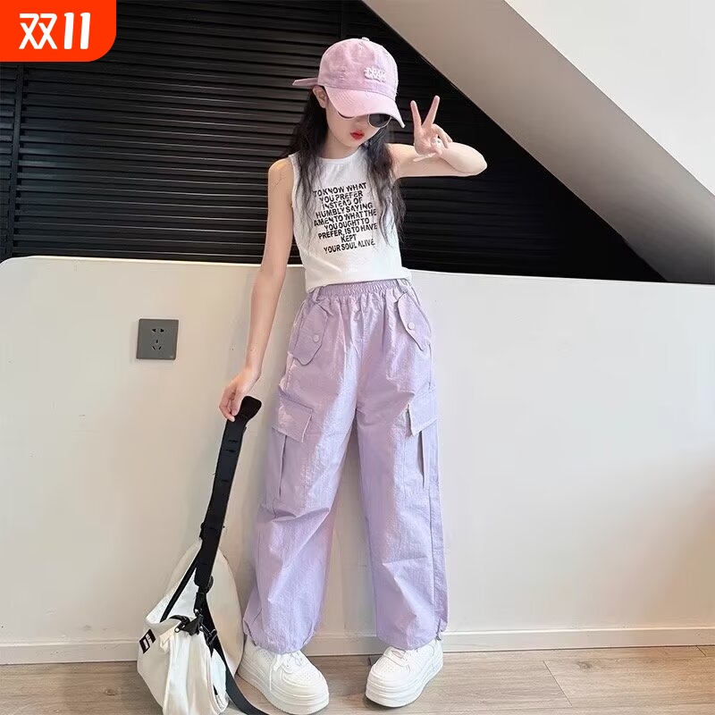 韩版女童工装裤秋季新款潮酷穿搭女大童2025裤子长裤速干阔腿