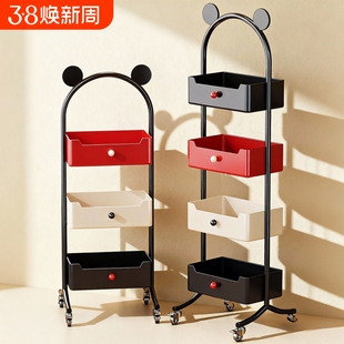零食置物架家用落地多层移动小推车桌边带轮书架子客厅卧室收纳柜