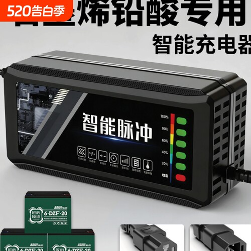 电动车电瓶充电器48V12AH60V20A72V35专用铅酸石墨烯电池超威天能