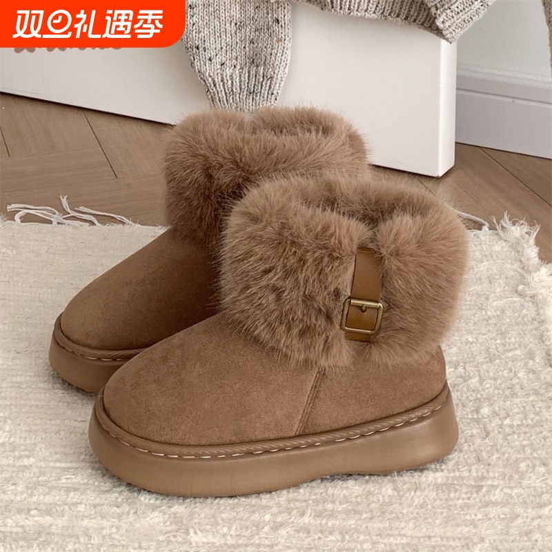 毛绒圈口户外穿冬季女士东北棉鞋