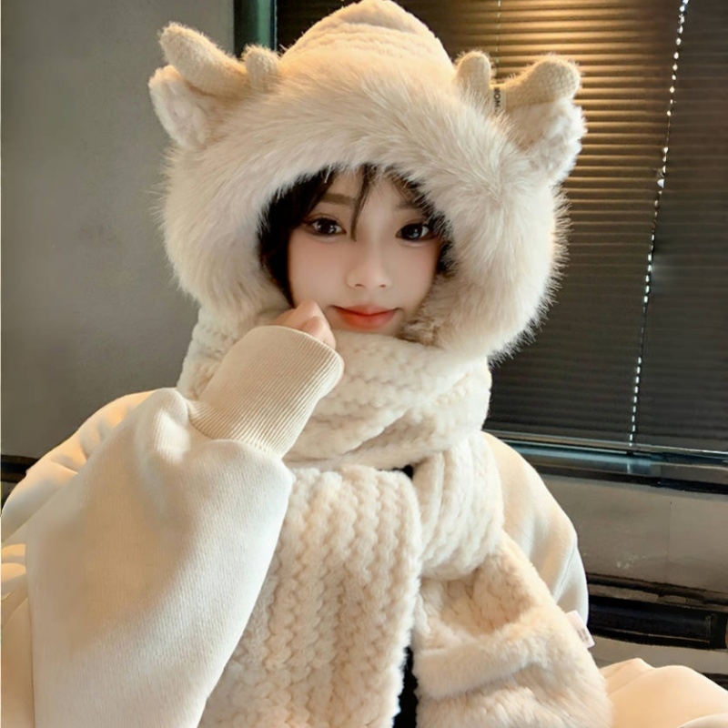 可爱鹿角一体冬季防寒保暖三件套