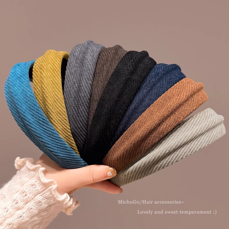 复古港风宽边发箍女高颅顶压发头箍显脸小发捆发卡发饰布艺黑色