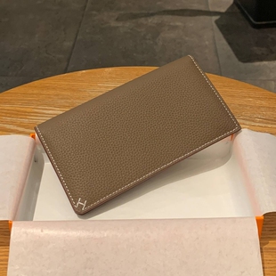 爱马女仕钱包真皮长款男 女通用新款手缝线小H对折钱夹头层牛