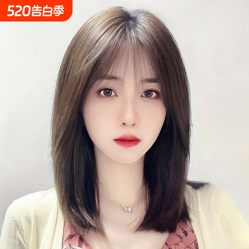 假发真发全真人发自然短发全头套女新款波波头锁骨整顶假发套长发