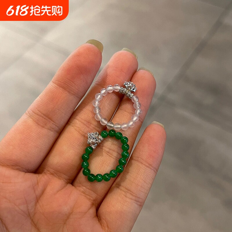 新中式串珠闪钻戒指时尚高级感精致食指戒指环轻奢弹力绳手饰品