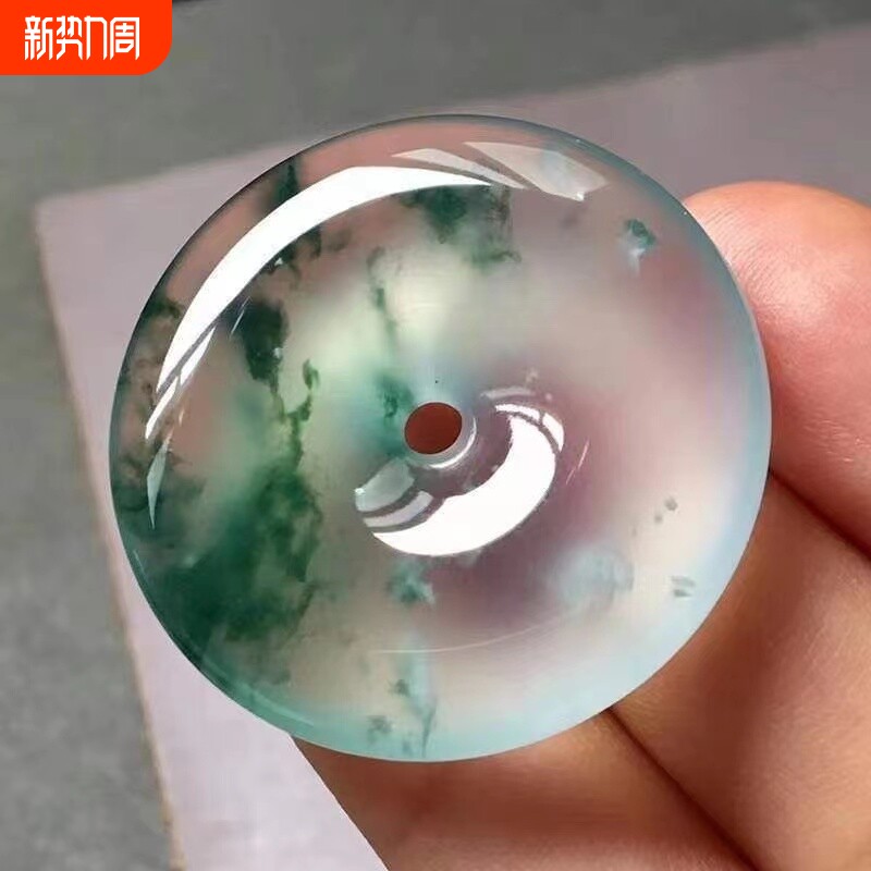 lisv冰种飘花平安扣吊坠飘绿飘花玉石坠挂件项链男女儿童玉佩