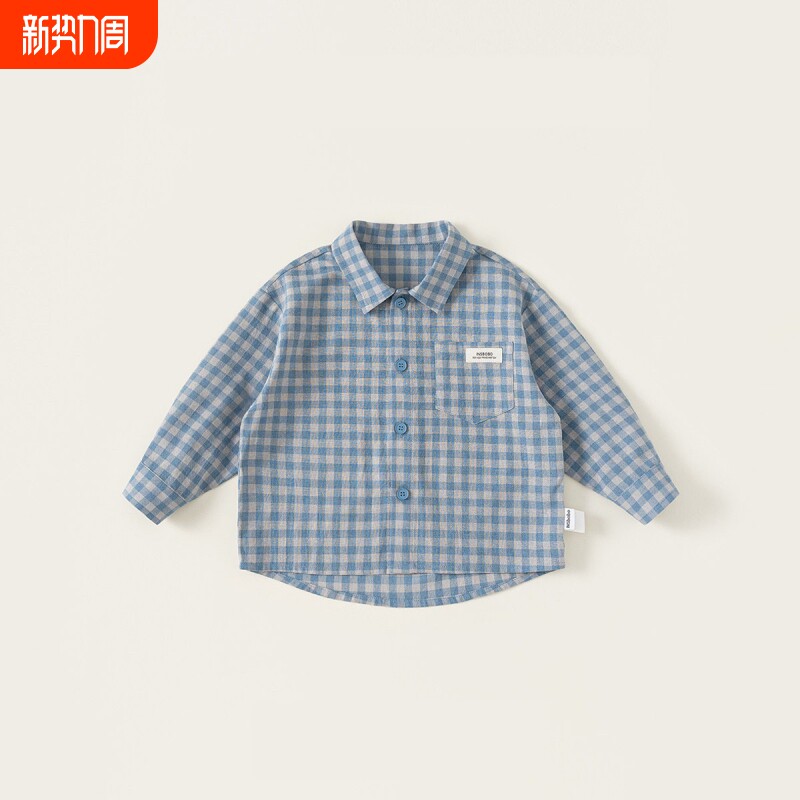 男女童2026春秋装儿童韩版时尚复古格纹休闲翻领长袖衬衫上衣格子