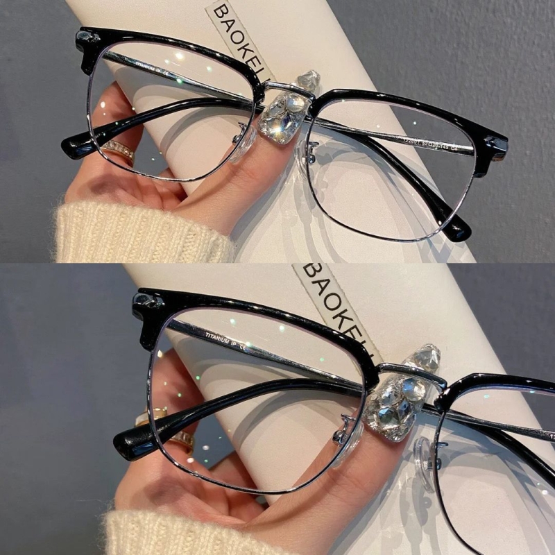 来喽!半框近视眼镜女高颜值学生防蓝光日常素颜显脸瘦平光镜男潮