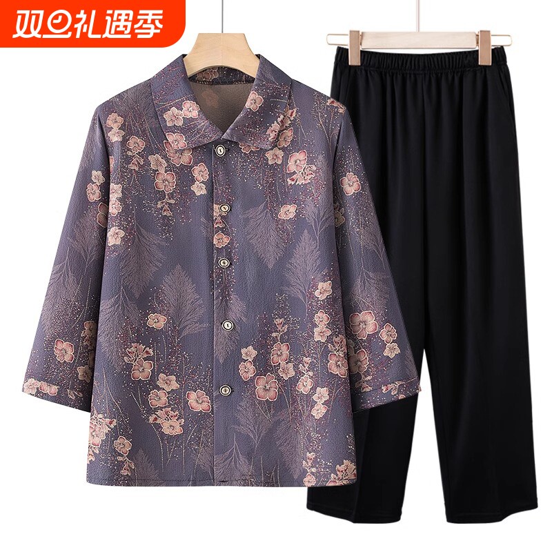 中老年人春装衬衫女老人奶奶春夏上衣薄款宽松妈妈套装春季老太太