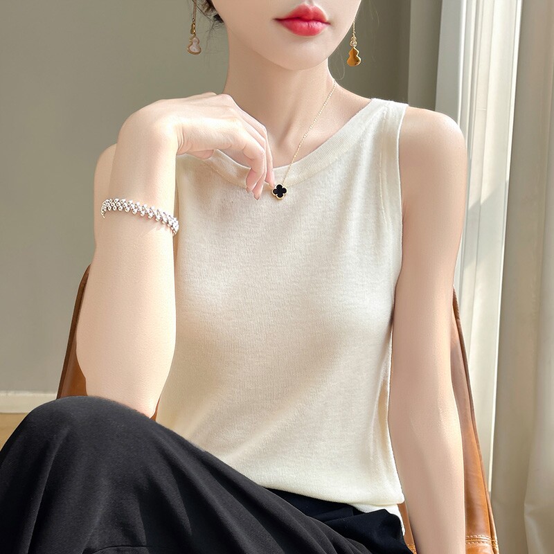 圆领针织吊带背心女内搭春秋小个子遮副乳修身无袖打底衫西装内搭