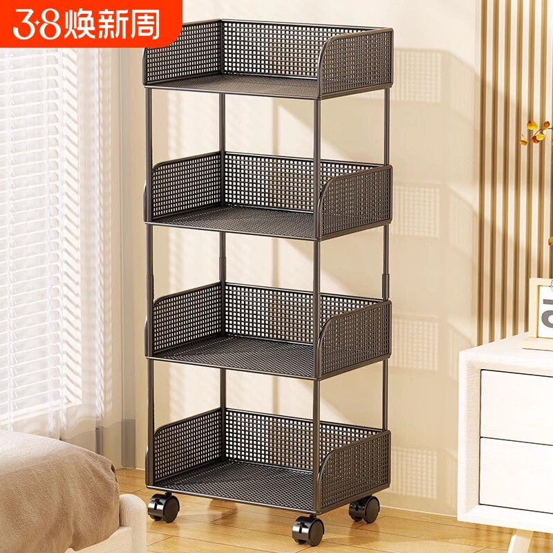落地多层书架小推车置物架书柜可移动家用简易零食收纳架金属承重