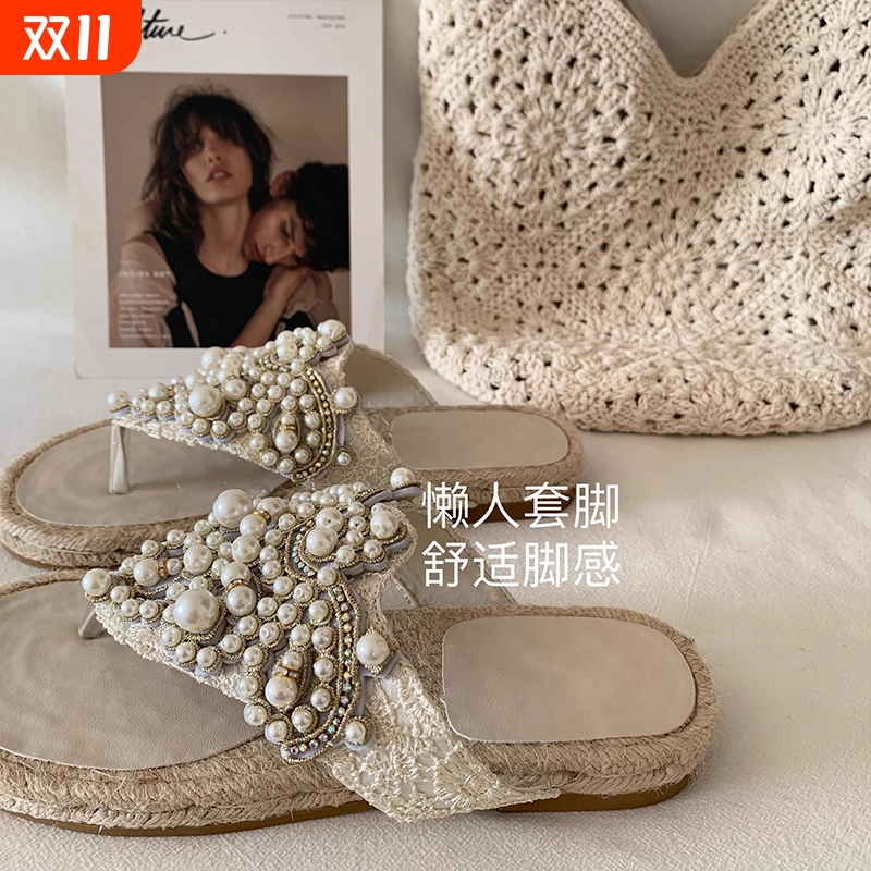 !坡跟!波西米亚~INS重工小众民族风人字拖女2025凉拖鞋夏度假风
