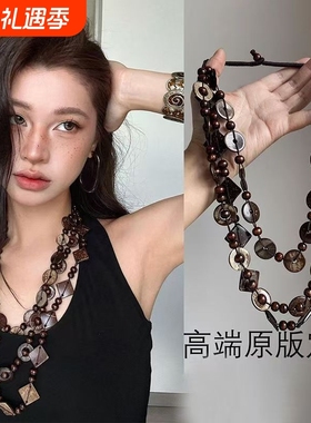 复古民族风椰壳串珠设计感项链波西米亚锁骨链个性小众叠戴项饰女